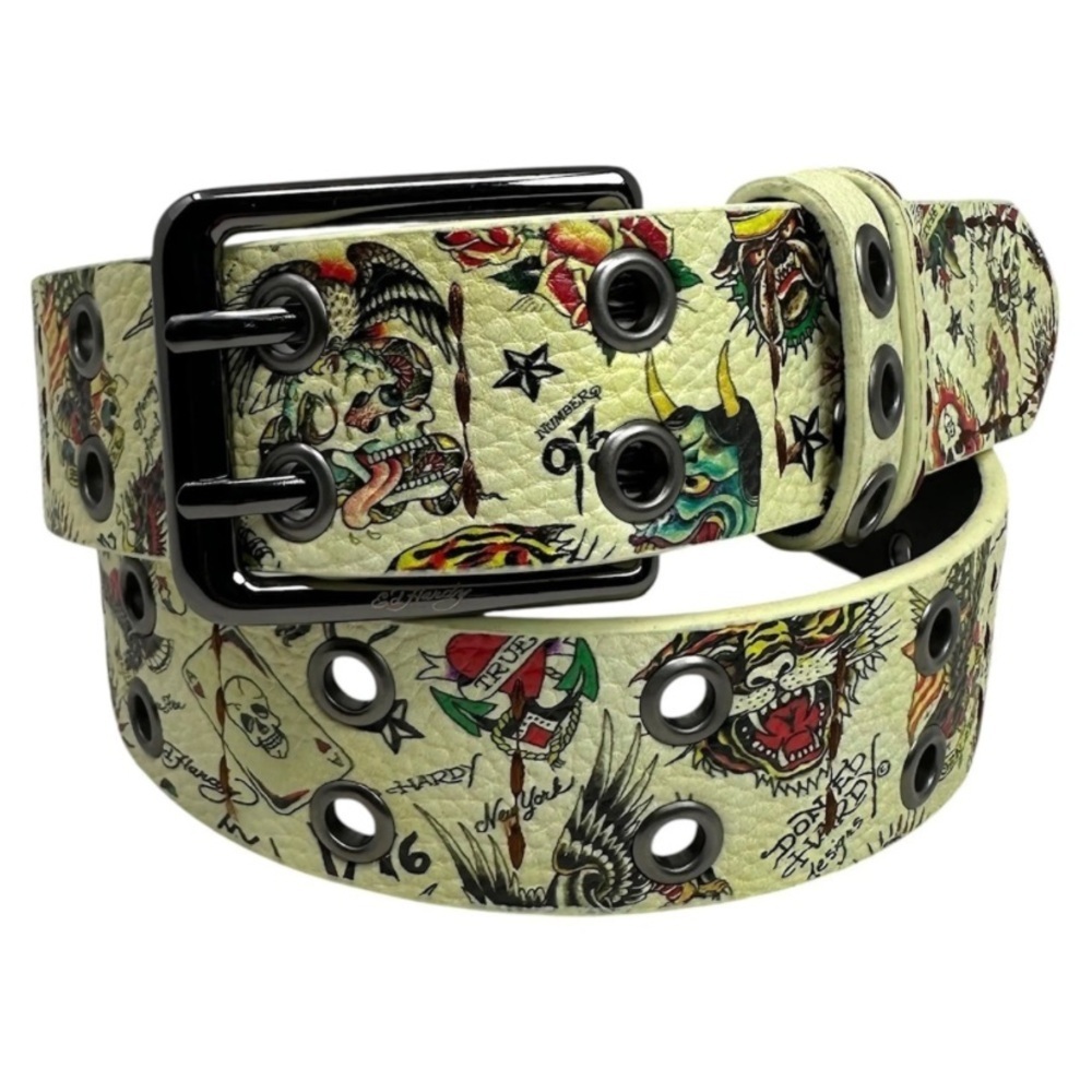 Ed hardy beige belt men eagle heart print waist 36 NWT